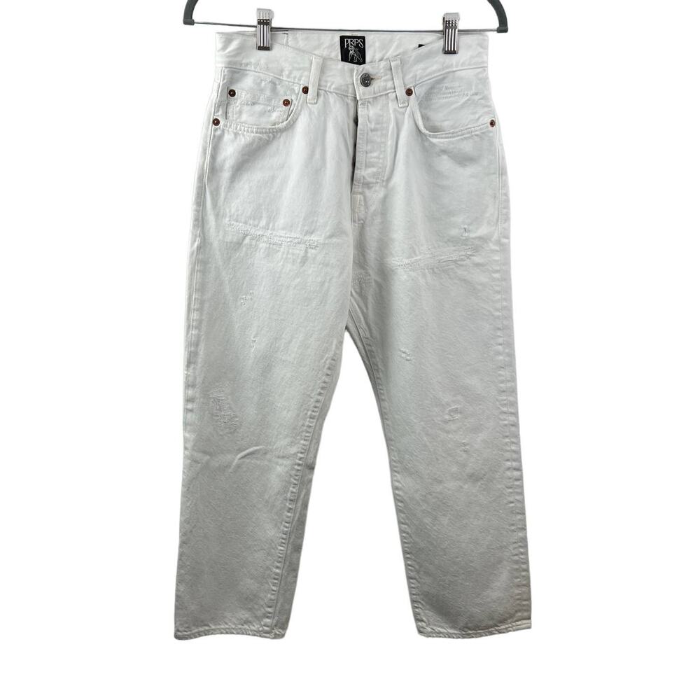 PRPS White C10 Relaxed Boyfriend Straight Leg Crop Jean 100% Cotton High Rise 27 - Picture 2 of 11
